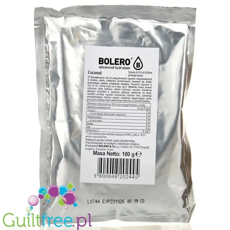 Bolero Drink XXL Coconut 100g - proszek do napojów i deserów ze stewią bez cukru, mix na 20 litrów