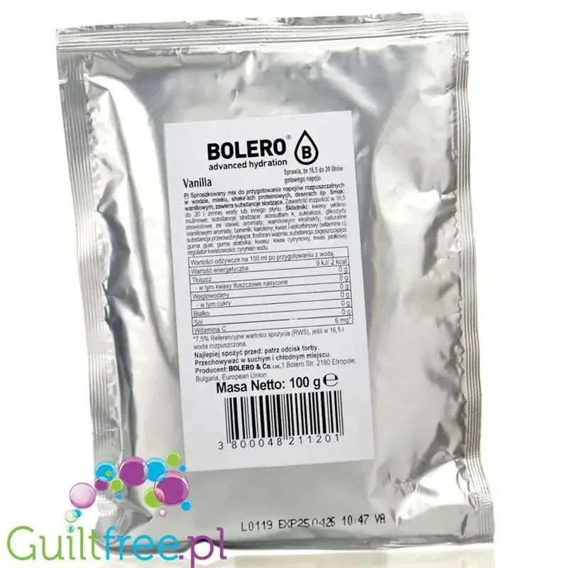 Bolero Drink XXL Vanilla 100g - proszek do napojów i deserów ze stewią bez cukru, mix na 20 litrów