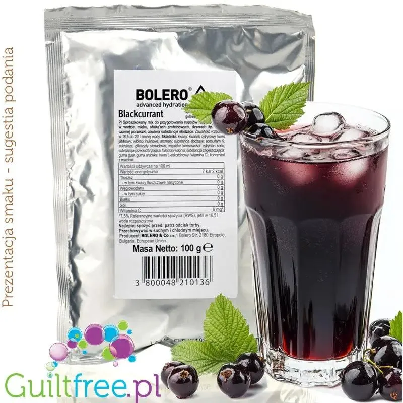 Bolero Drink XXL Blackcurrant (Czarna Porzeczka) 100g - proszek do napojów i deserów ze stewią bez cukru, mix na 20 litrów