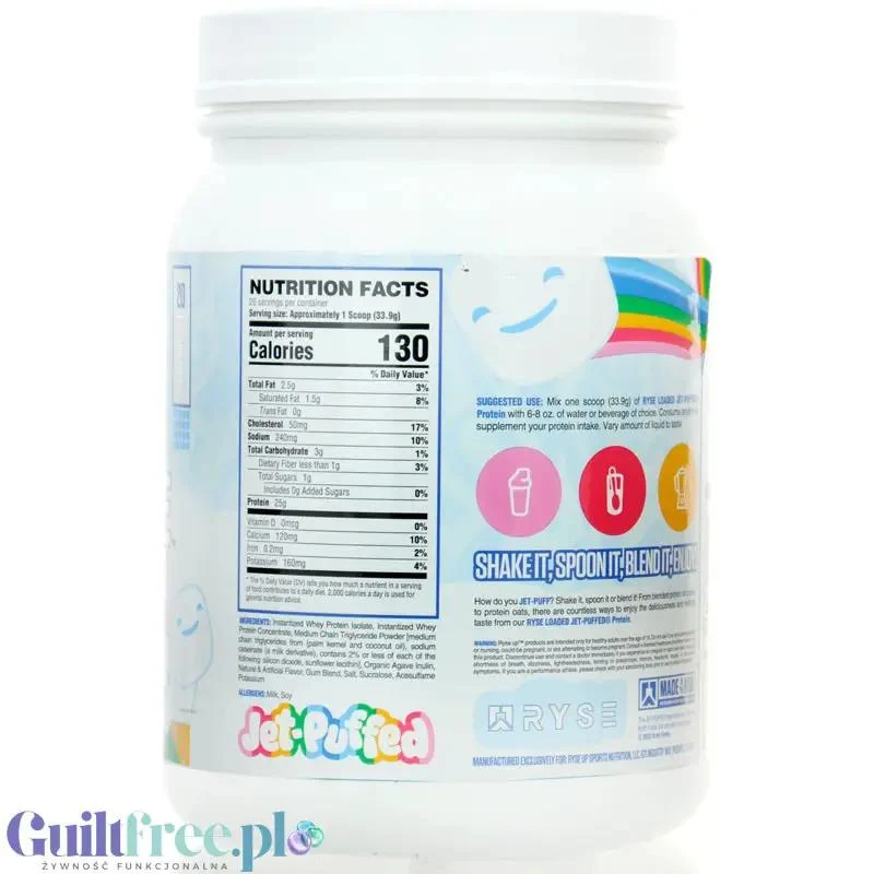 Ryse Loaded Protein Jet Puffed Marshmallow 0,68kg - odżywka białkowa z WPC i WPI, 25g białka