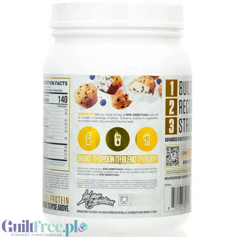 Ryse Loaded Protein Bluebbery Muffin 0,7kg - odżywka białkowa z WPC i WPI, 25g białka