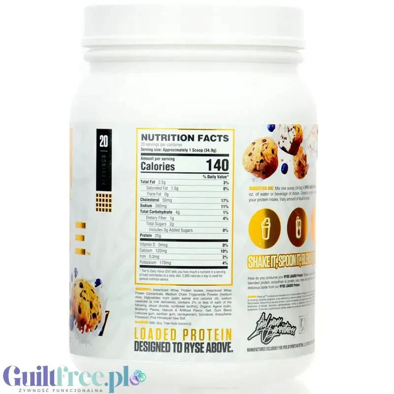 Ryse Loaded Protein Bluebbery Muffin 0,7kg - odżywka białkowa z WPC i WPI, 25g białka
