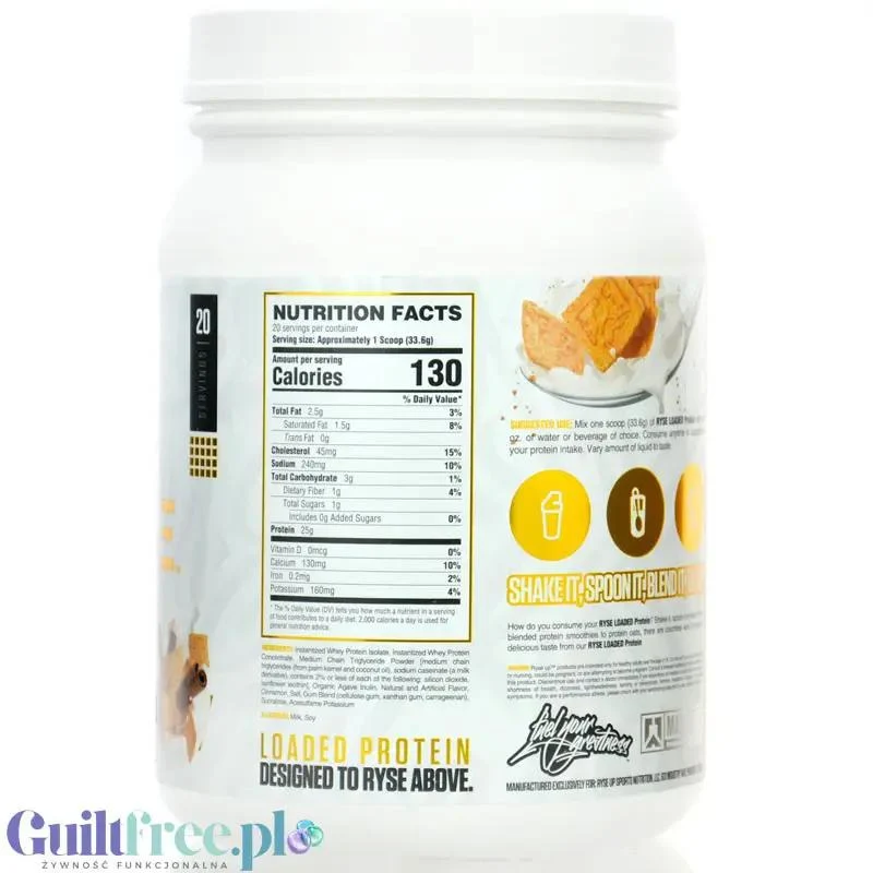 Ryse Loaded Protein Cinnamon Toast 0,67kg - odżywka białkowa z WPC i WPI, 25g białka