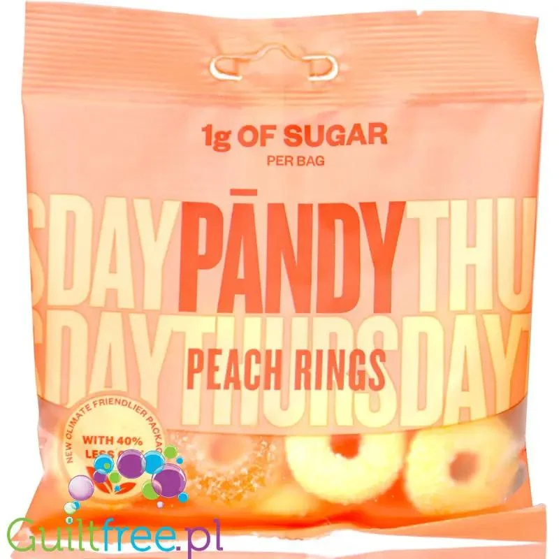 Pandy Candy Peach Rings - kwaśne błonnikowe żelki bez cukru 45% mniej kalorii, Brzoskwiniowe
