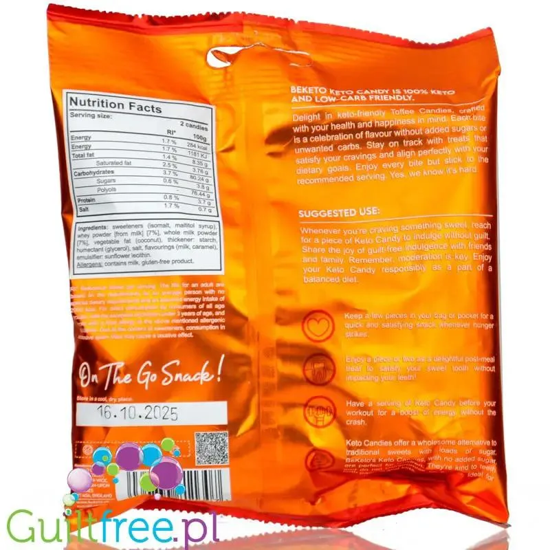 BeKeto Keto Soft & Chewy Toffee Candy - miękkie cukierki toffi do żucia bez cukru