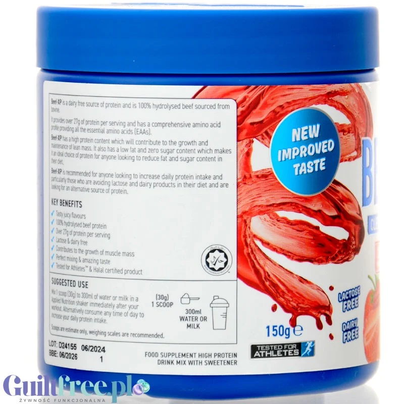 Applied Clear Beef XP Clear Beef Protein Strawberry & Raspberry - białko wołowe, odżywka proteinowa bez mleka 92% białka