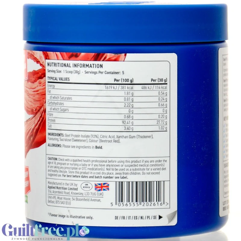 Applied Clear Beef XP Clear Beef Protein Strawberry & Raspberry - białko wołowe, odżywka proteinowa bez mleka 92% białka