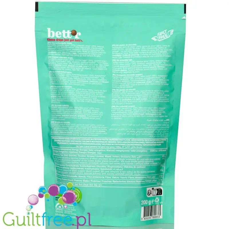 Bett'r Mylk Choco Drops - wegańskie, organiczne kropelki z czekolady z cukrem kokosowym