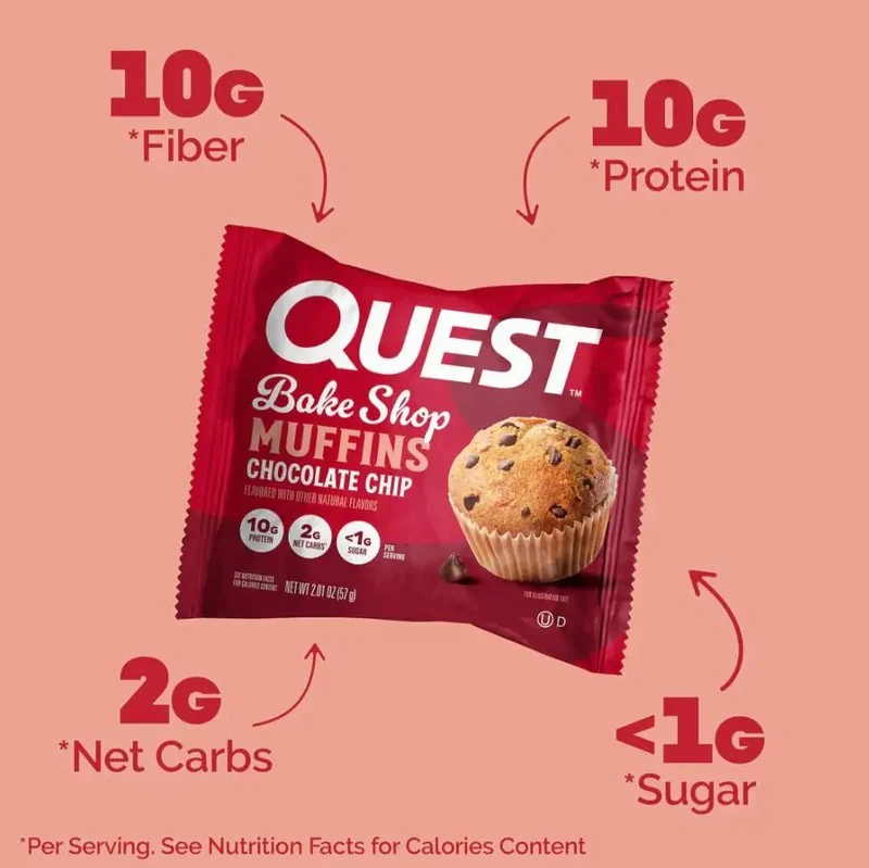 Quest Bakery Shop Chocolate Chip Muffin - muffin proteinowy z kawałkami czekolady 10g białka
