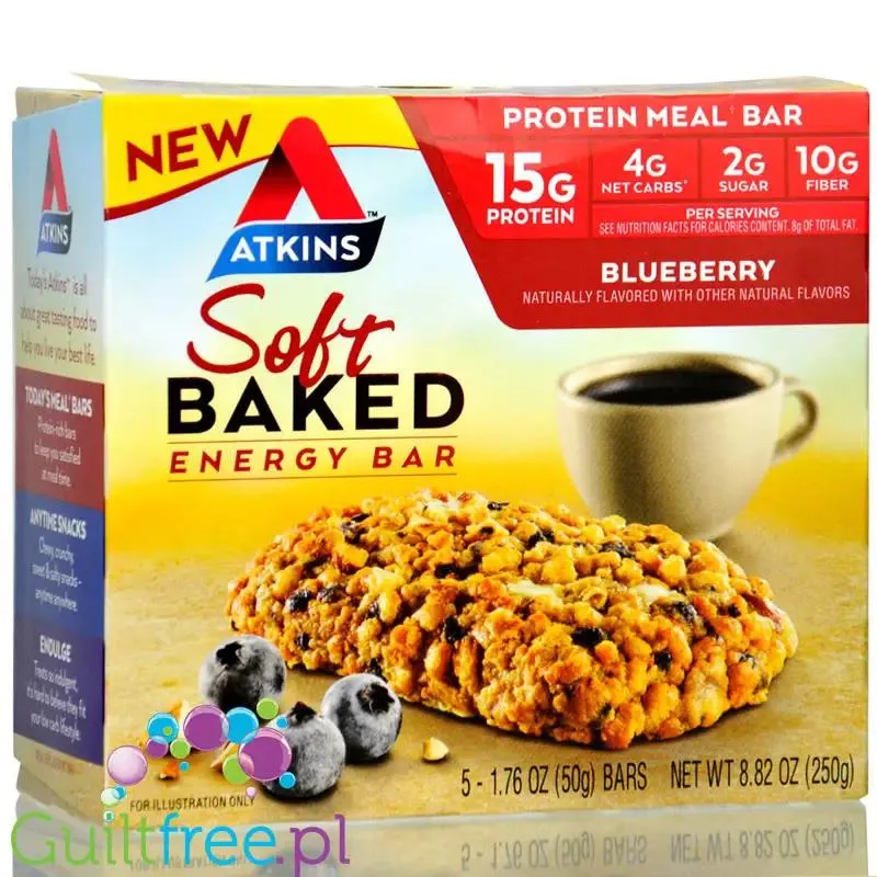 Atkins Meal Soft Baked Blueberry PUDEŁKO x 5 batonów - baton śniadaniowy 190kcal & 15g białka