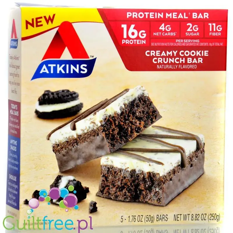 Atkins Meal Creamy Cookie Crunch PUDEŁKO x 5 batonów - baton białkowy bez maltitolu 16g białka & 200kcal