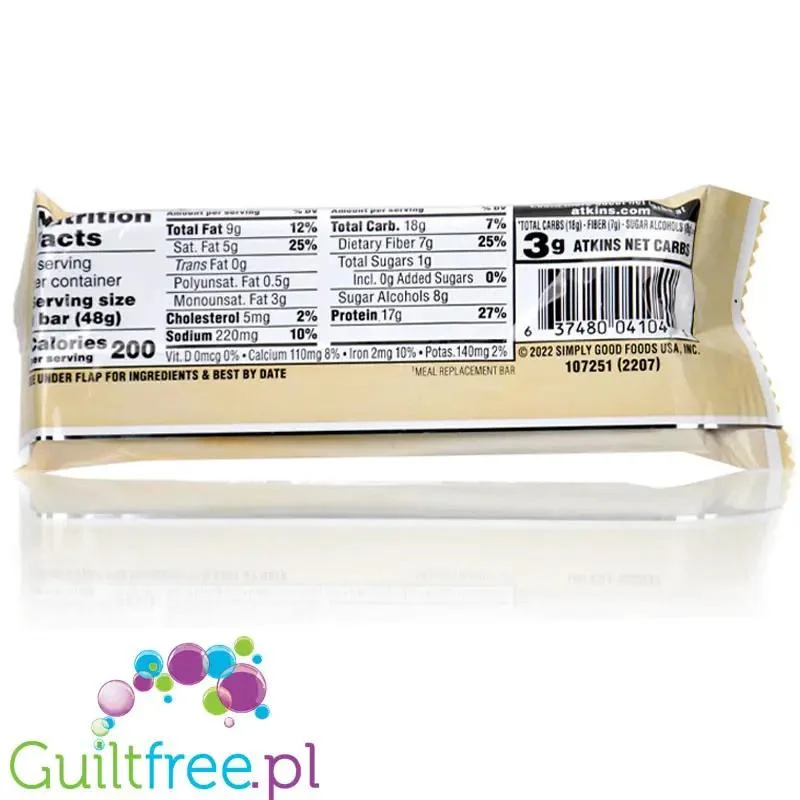 Atkins Meal Creamy Cookie Crunch - baton białkowy z polewą ciasteczkową 16g białka & 200kcal