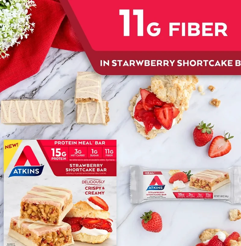 Atkins Meal Strawberry Shortcake - baton białkowy o smaku ciasta z truskawkami 15g białka & 190kcal