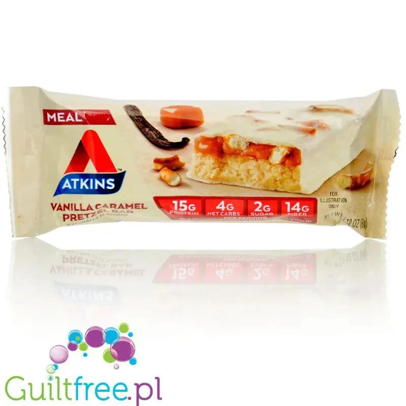 Atkins Meal Vanilla Caramel Pretzel - baton białkowy z karmelem i słonymi precelkami 17g białka & 200kcal