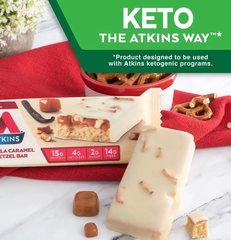 Atkins Meal Vanilla Caramel Pretzel - baton białkowy z karmelem i słonymi precelkami 17g białka & 200kcal