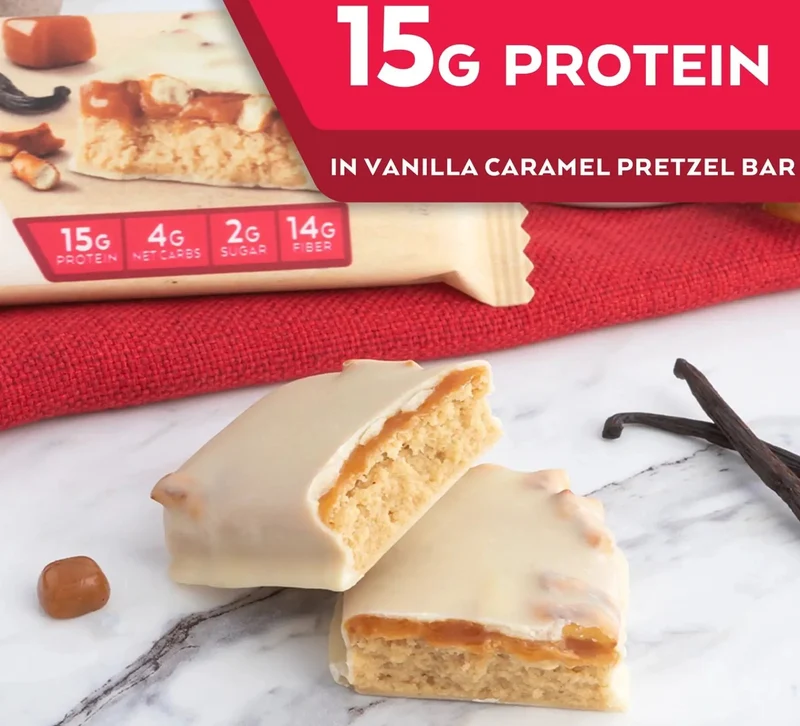 Atkins Meal Vanilla Caramel Pretzel - baton białkowy z karmelem i słonymi precelkami 17g białka & 200kcal