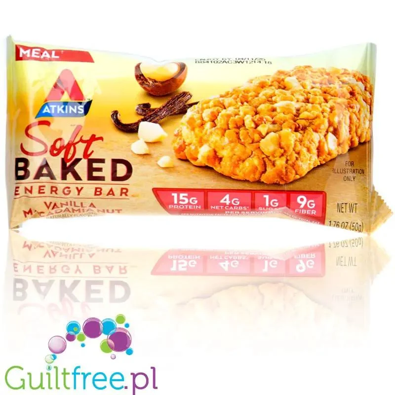 Atkins Meal Soft Baked Vanilla Macadamia Nut - baton śniadaniowy z migdałami i makadamia 190kcal & 15g białka