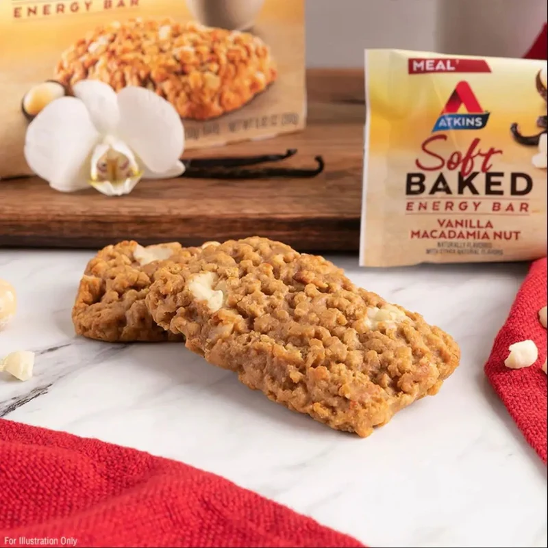 Atkins Meal Soft Baked Vanilla Macadamia Nut - baton śniadaniowy z migdałami i makadamia 190kcal & 15g białka
