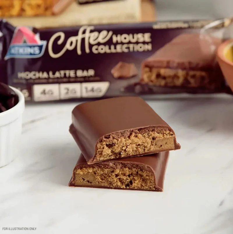 Atkins Coffee House Mocha Latte Bar PUDEŁKO x 5 batonów - baton proteinowy z kawą i czekoladą 16 białka & 220kcal