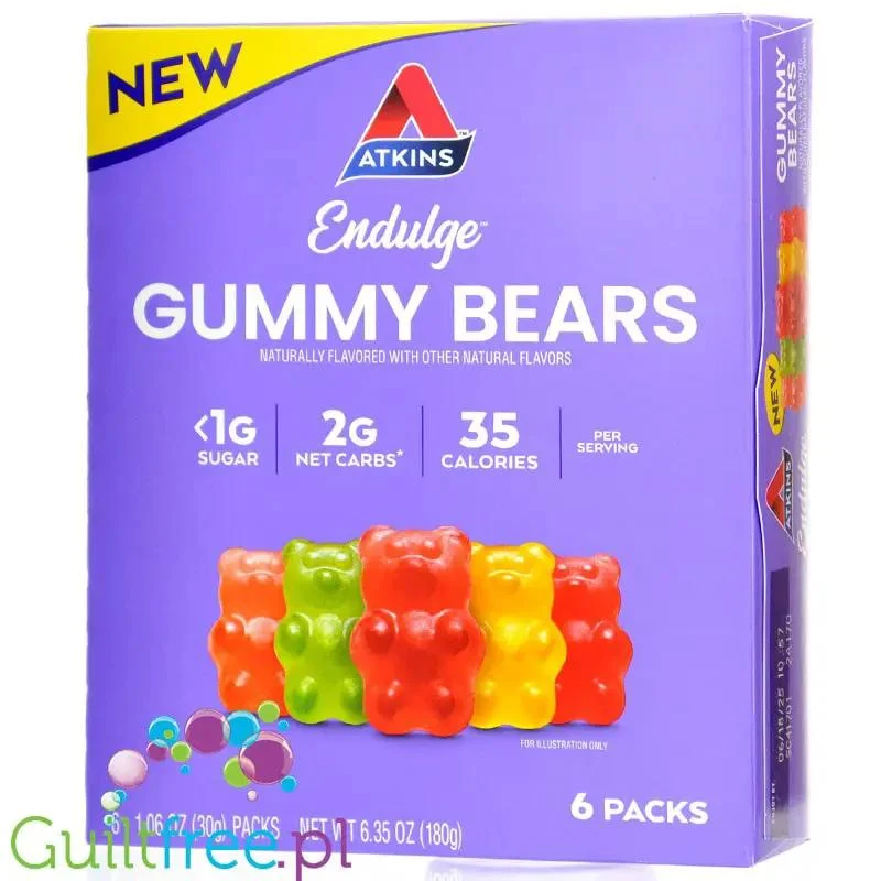 Atkins Endulge Gummy Bears PUDEŁKO x 6 saszetek - owocowe keto żelki misie bez cukru