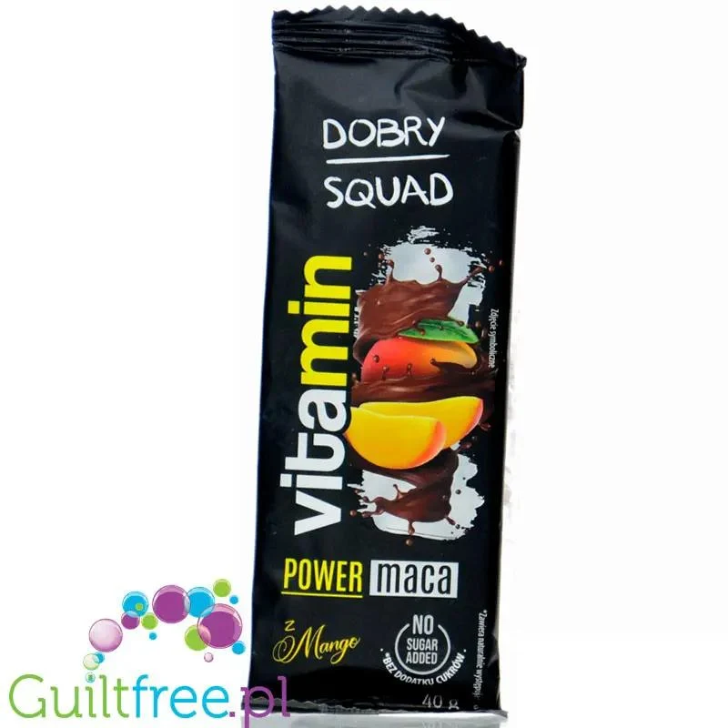 Dobry Squad Vitamin Power Maca - baton daktylowy z mango w mlecznej czekoladzie bez dodatku cukru