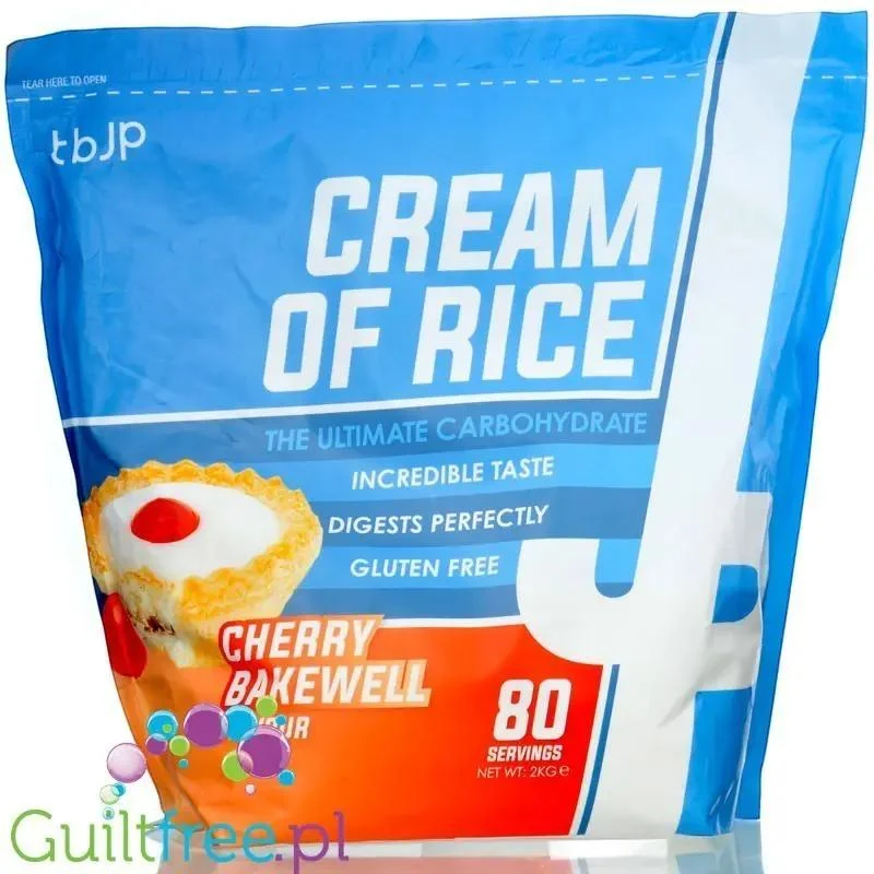TBJP Cream of Rice, Cherry Bakewell 2kg - kleik ryżowy bez cukru, regeneracyjny posiłek treningowy, Ciasto Wiśniowe