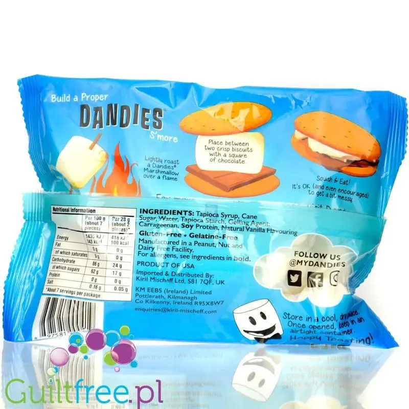 Dandies Vegan Marshmallows Vanilla XXL - wegańskie GIGA pianki o smaku waniliowym, bez sztucznych barwników i aromatów