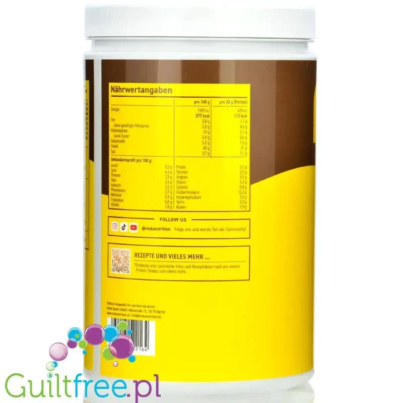 Rocka Nutrition Protein Shake Banana Chocolate Split 1kg - wegański szejk proteinowy z 4 źródeł białek roślinnych bez cukru