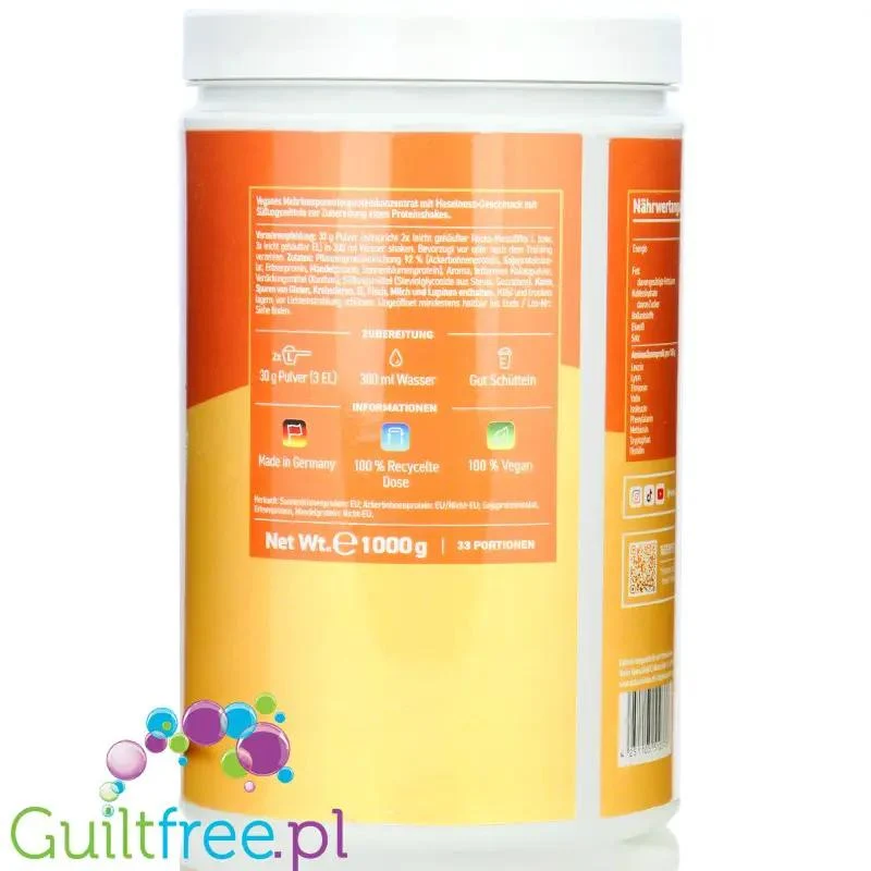 Rocka Nutrition Protein Shake Hazelnut Cream 1kg - wegański szejk proteinowy z 5 źródeł białek roślinnych bez cukru