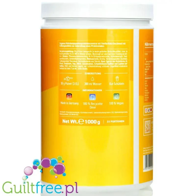 Rocka Nutrition Protein Shake Vanilla Cookie 1kg - wegański szejk proteinowy z 5 źródeł białek roślinnych bez cukru