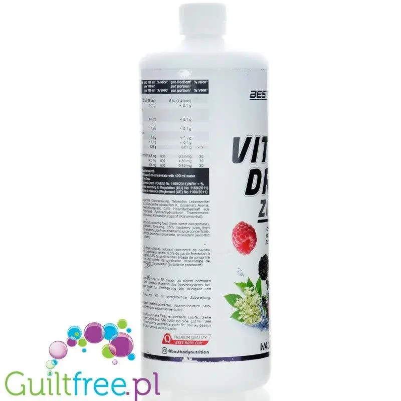 Best Body Nutrition Vital Drink Forest Fruit 1L - koncentrat do napojów bez cukru z witaminami, smak Owoce Leśne