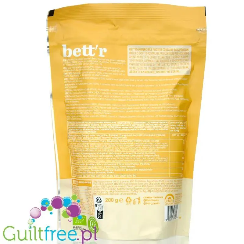 Bett'r Rice Protein - oragniczne białko ryżowe 100% bez słodzików i aromatów