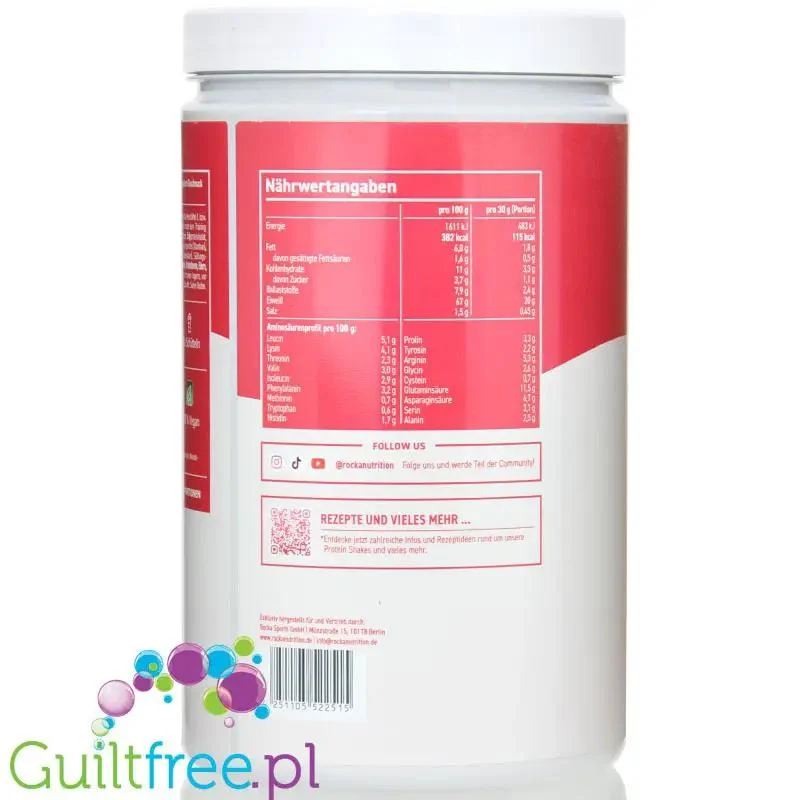 Rocka Nutrition Protein Shake Raspberry Yogurt 0,9kg - wegańska odżywka białkowa 5 źródeł białka