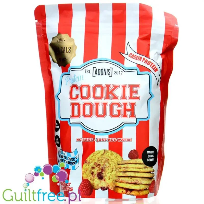 Adonis Cookie Dough Casein Protein, White Choc Berry - proteinowa masa ciasteczkowa z białą czekoladą, 21g białka & 141kcal