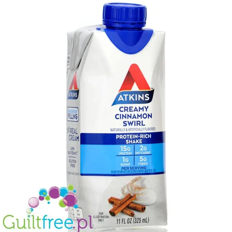 Atkins RTD Protein Shake, Creamy Cinnamon Swirl - gotowy koktajl proteinowy z witaminami