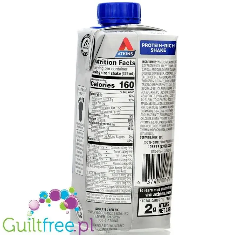 Atkins RTD Protein Shake, Creamy Cinnamon Swirl - gotowy koktajl proteinowy z witaminami