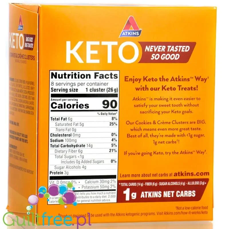 Atkins KETO Cookies & Crème Clusters box 8pak - keto czekoladki o smaku ciasteczek z kremem 90kcal