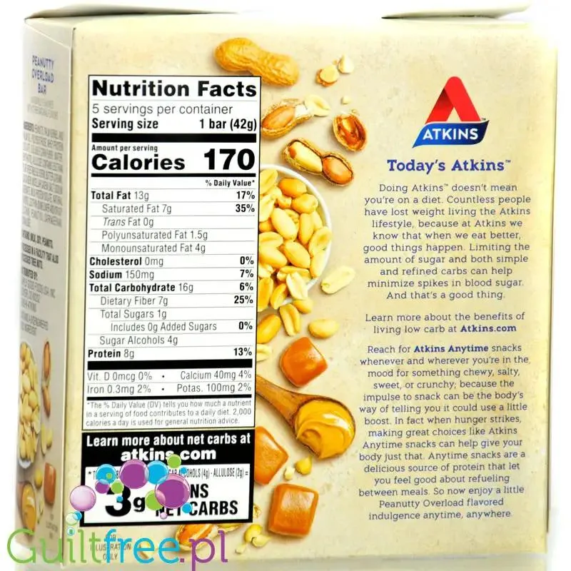 Atkins Snack Peanutty Overload Bar PUDEŁKO x 5 batonów - niskocukrowy baton 8g białka & 7g błonnika