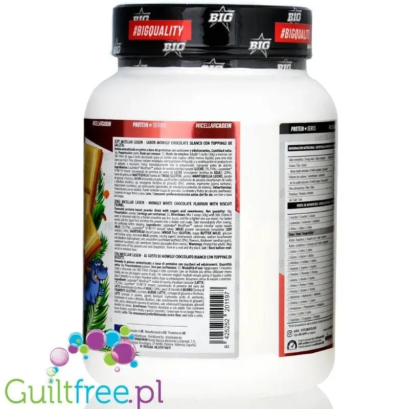 BIG® Micellar Casein, Mowgly White Chocolate 1kg - kazeina z Lacprodan MicelPure®, Biała Czekolada & Maślany Herbatnik