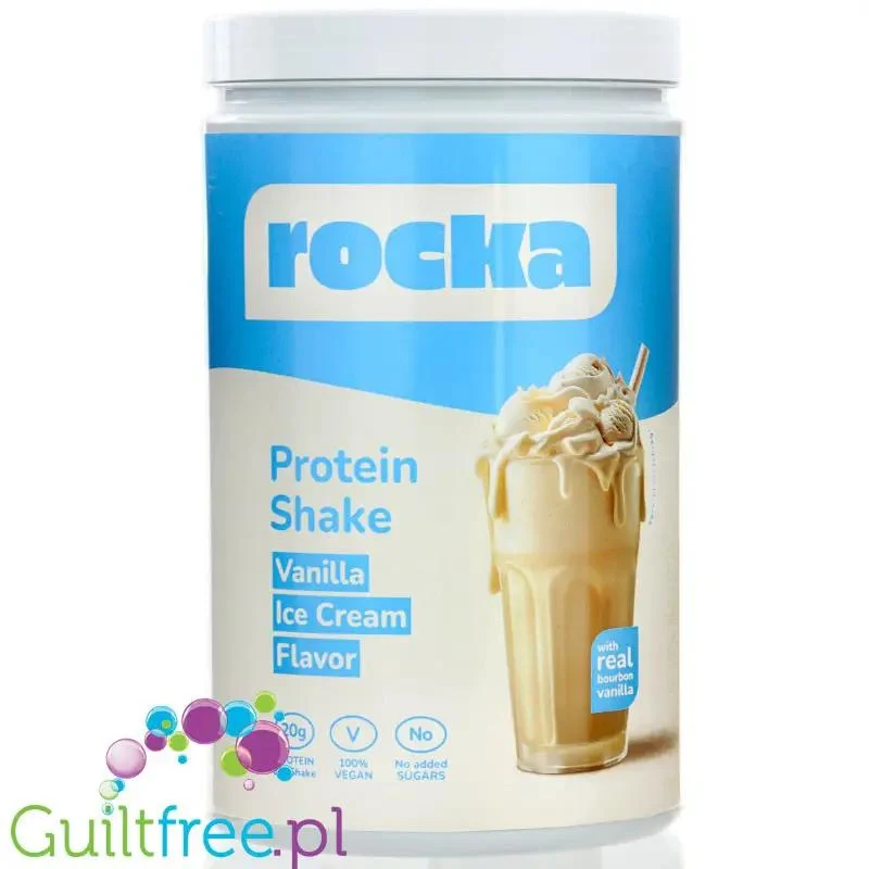 Rocka Nutrition Protein Shake Vanilla Ice Cream 0,9kg - wegańska odżywka białkowa 4 źródeł białka, Lody Waniliowe