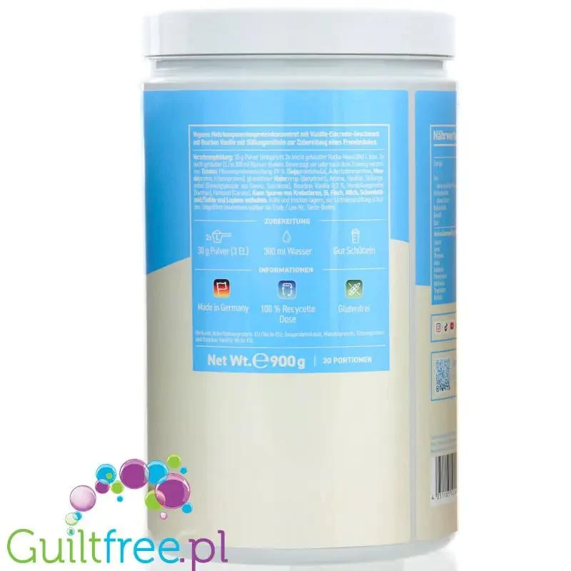 Rocka Nutrition Protein Shake Vanilla Ice Cream 0,9kg - wegańska odżywka białkowa 4 źródeł białka, Lody Waniliowe