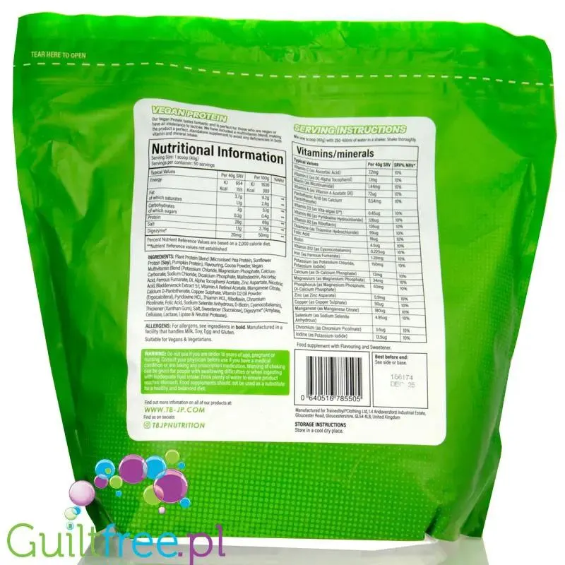 TBJP Vegan Protein Chocolate Caramel Nut 2KG - wegańska odżywka białkowa bez cukru z witaminami i minerałami