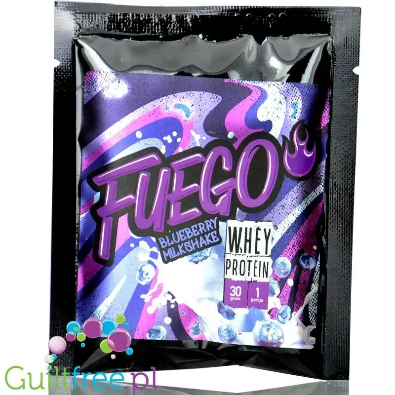 Fuego Whey Protein Blueberry Mikshake 30g - koncentrat białek serwatkowych o smaku jagodowego milkshake'a