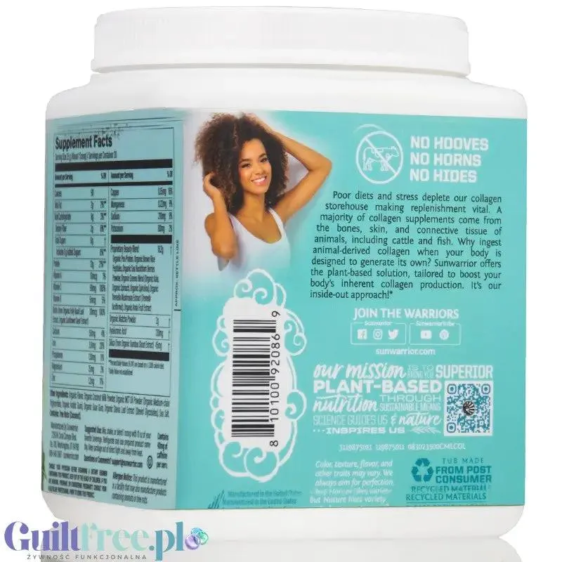 Sunwarrior Collagen Building Peptides, Coconut Matcha Latte - wegańska odżywka białkowa stymulująca wytwarzanie kolagenu
