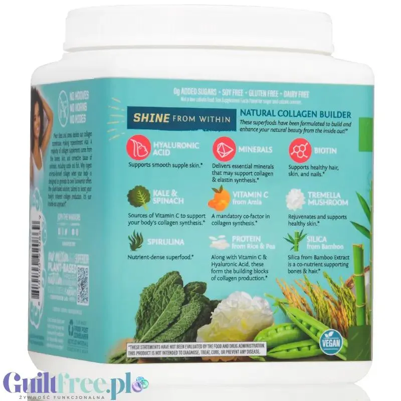 Sunwarrior Collagen Building Peptides, Coconut Matcha Latte - wegańska odżywka białkowa stymulująca wytwarzanie kolagenu