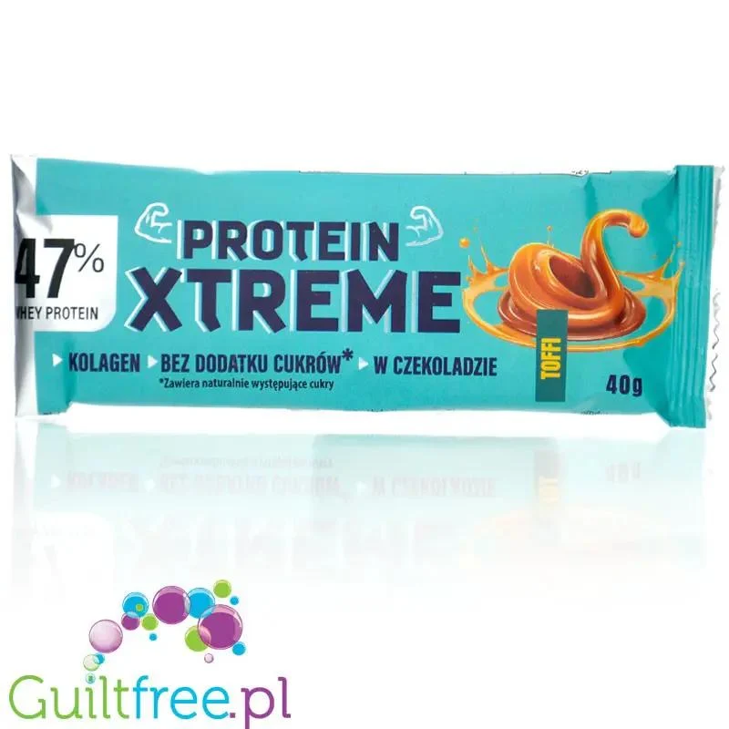 Dobry Squad Protein Xtreme Toffi 47% białka - baton proteinowy w czekoladzie bez cukrów, z kolagenem