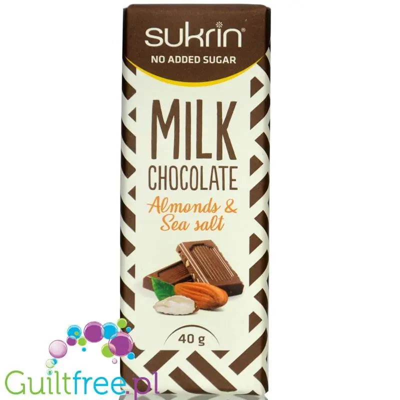 Sukrin Milk Chocolate Almonds & Sea Salt - mleczna czekolada z migdałami i solą morską bez dodatku cukru ze stewią i erytrolem