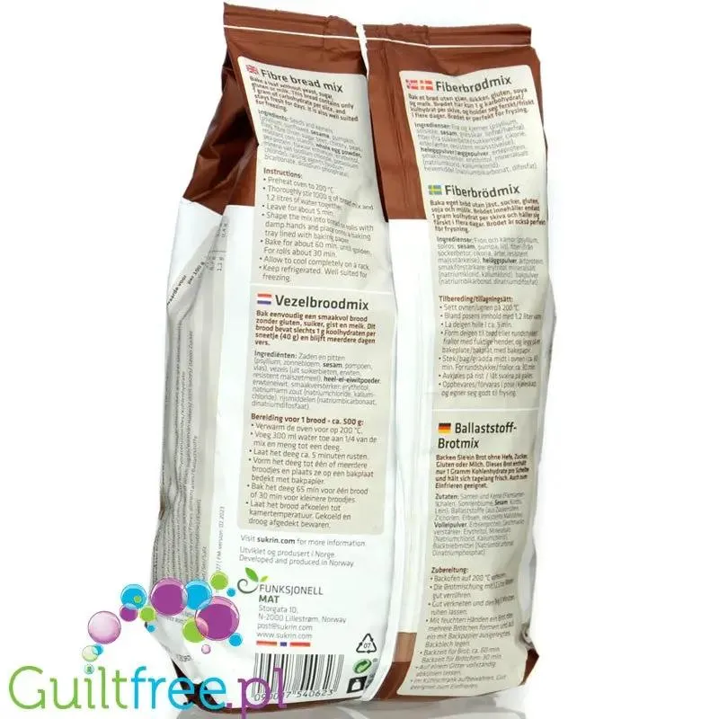 Sukrin Fibre Bread Mix 1kg - chleb bezglutenowy niskowęglowodanowy 20% błonnika, mieszanka do wypieku