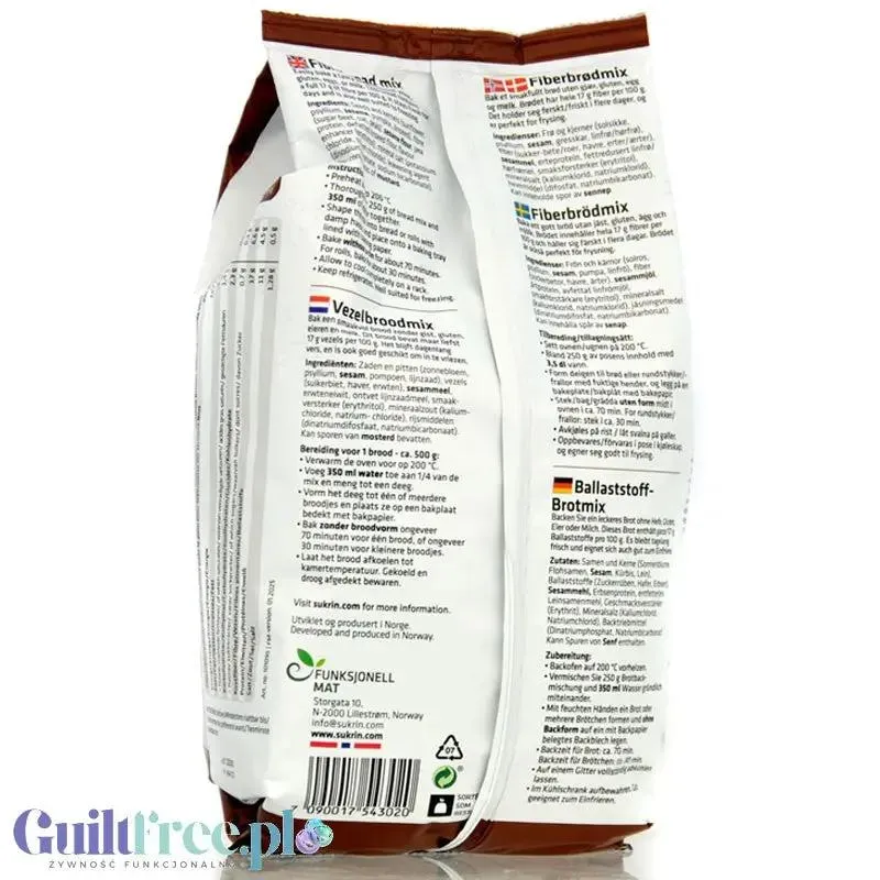 Sukrin Fibre Bread Mix 1kg - chleb bezglutenowy niskowęglowodanowy 20% błonnika, mieszanka do wypieku