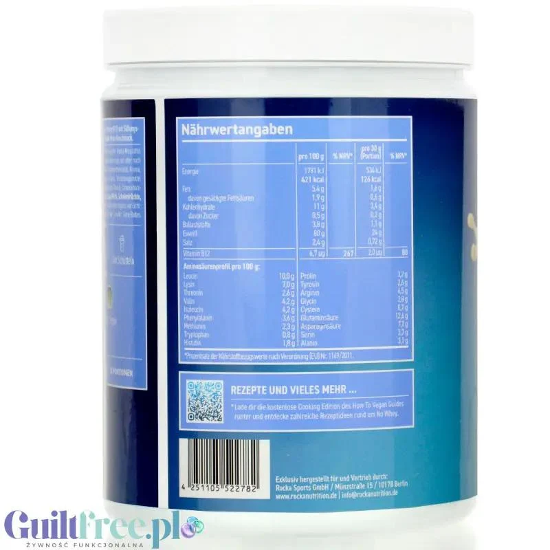 Rocka Nutrition NO WHEY PRO Vanilla Cookie 750g - wegańska odżywka białkowa z B12 i aminokwasami, bez cukru, soi i glute